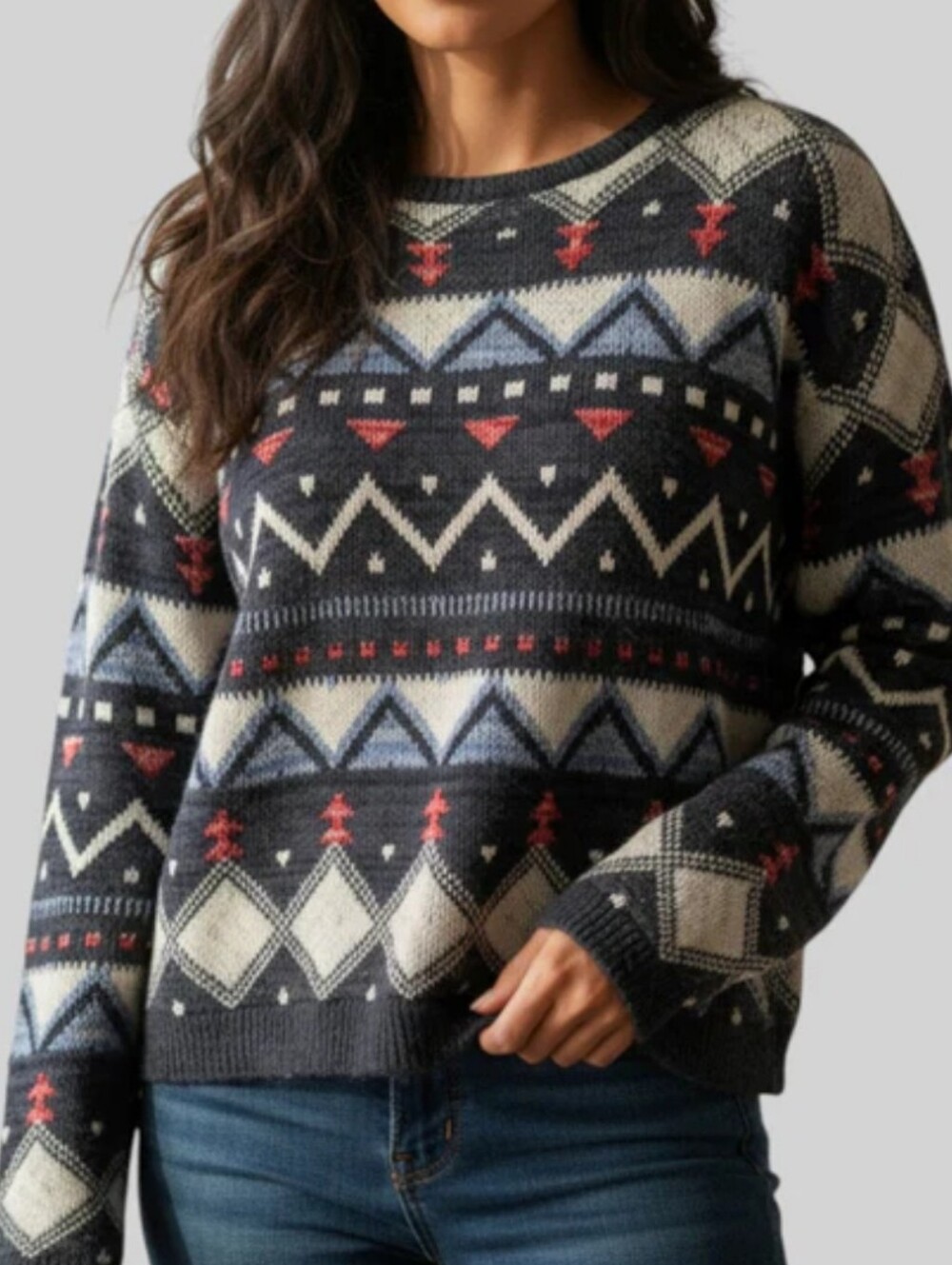 Hollister Fair Isle Navy and Red Knit Sweater